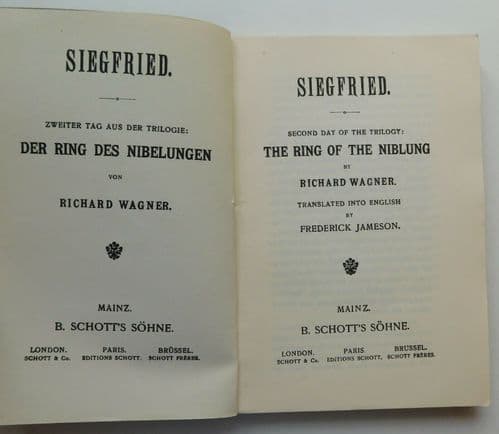 Siegfried Wagner opera The Ring of the Niblung Nibelungen English Schott book